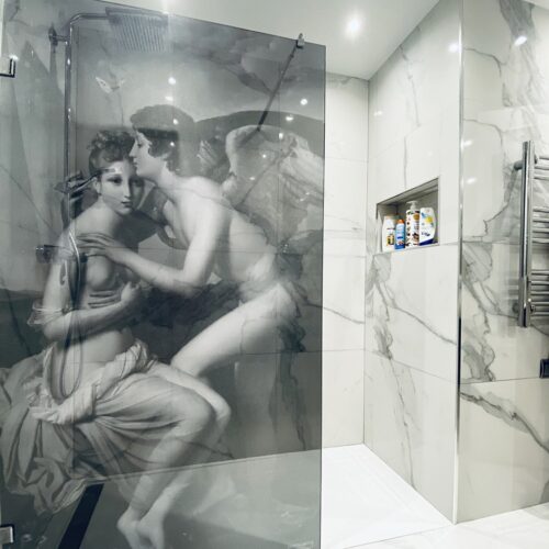 bathroom, glass screen, shower, with art, after, nina nolte