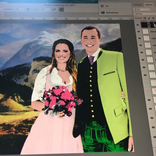 commission work, portrait, couple, bavarian traditional costumes, layers, without final background, nina nolte, mixed media, digital art